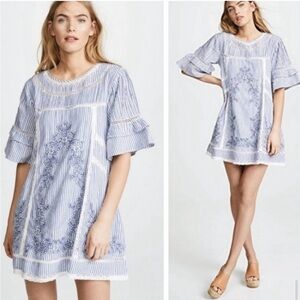 New Free People mini striped embroidered dress (w/ pockets + removable slip)